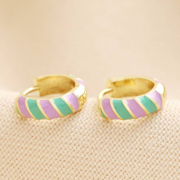 Enamel Striped Huggie Hoop Earring