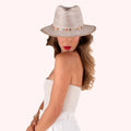Natalie Hat - Snowdrop with Multi Stripe Band