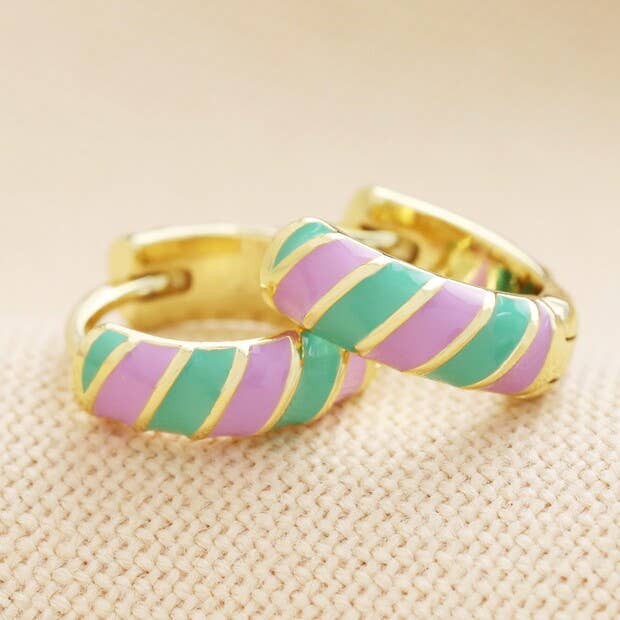 Enamel Striped Huggie Hoop Earring