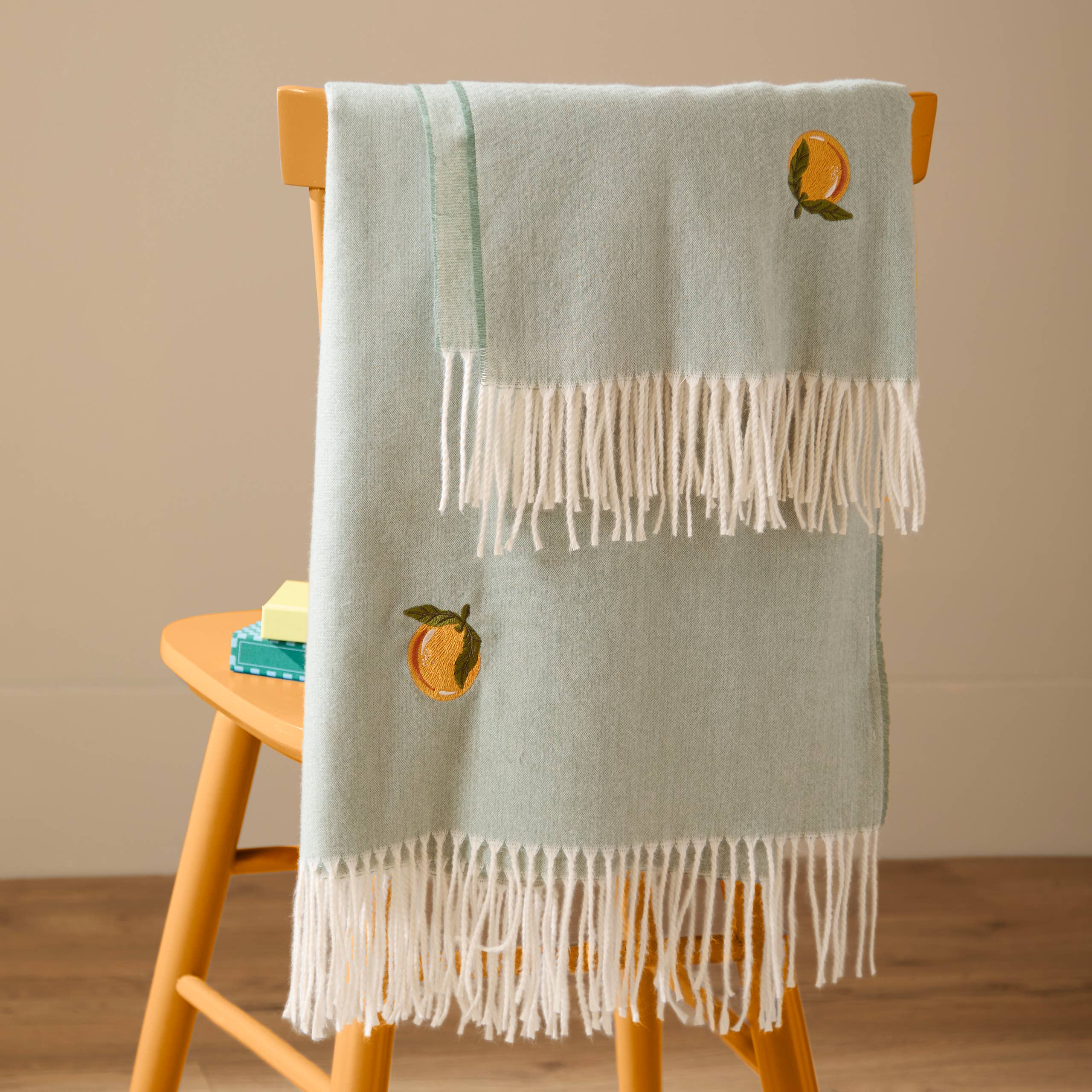 Fruits Lightweight Embroidered Throw Zesty Orange