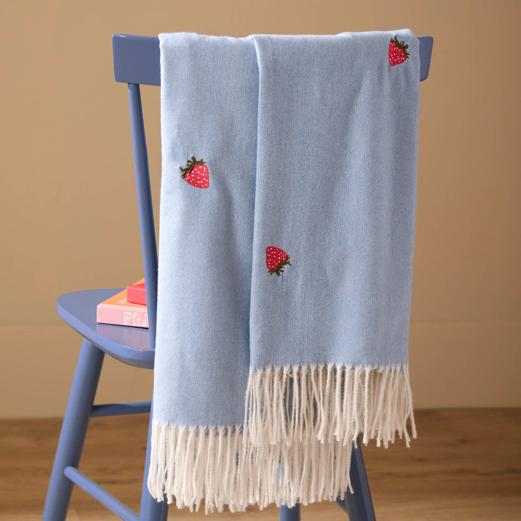 Fruits Lightweight Embroidered Throw Berry Sweet Blue