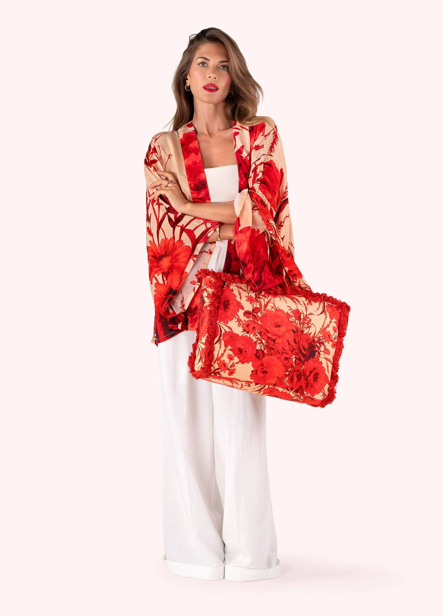 Fringed Box Tote - Rouge Blooms
