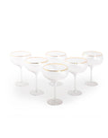 Set of 6 Traditional Coupe Champagne Glasses with Gold Rims
