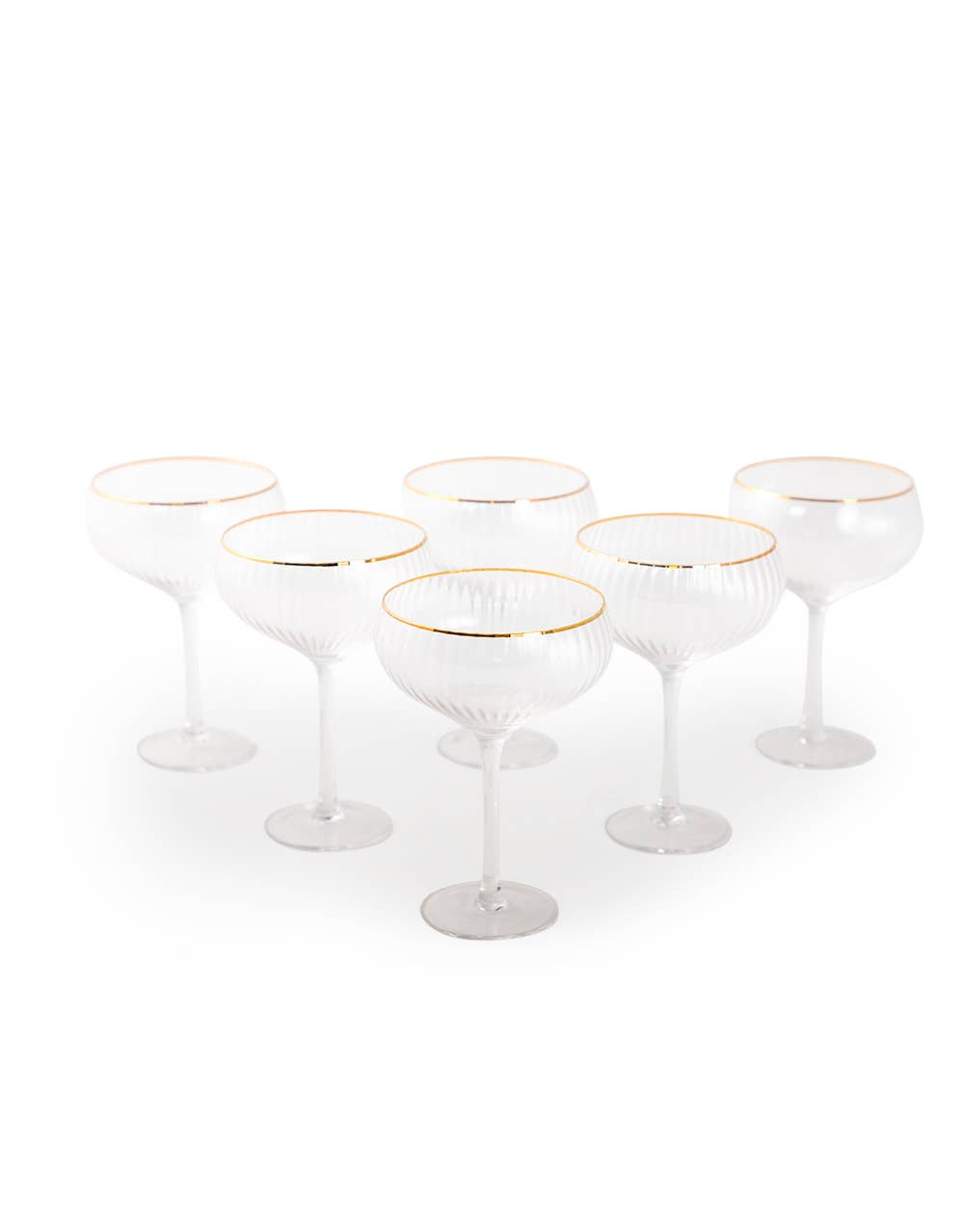 Set of 6 Traditional Coupe Champagne Glasses with Gold Rims