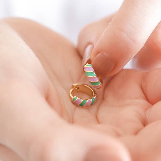 Enamel Striped Huggie Hoop Earring