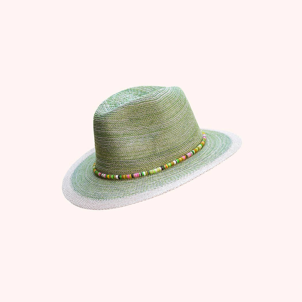 Natalie Hat - Lawn Green with Multi Stripe Band