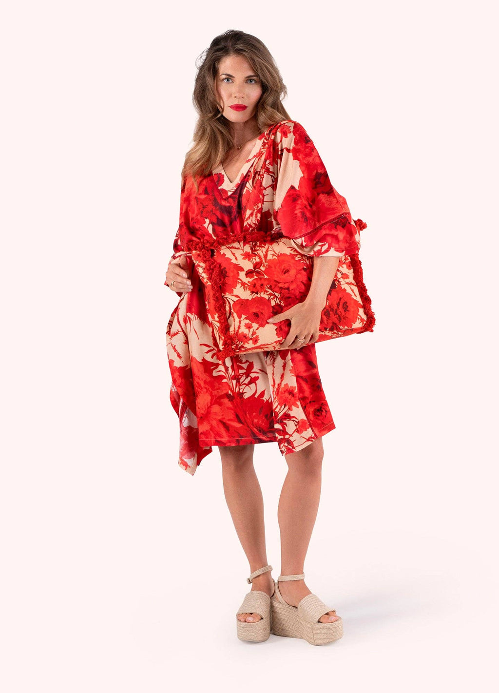 Fringed Box Tote - Rouge Blooms